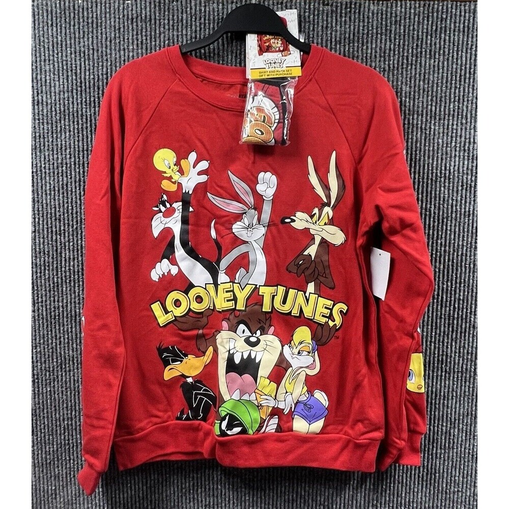 Looney Tunes Sweatshirt Youth Medium‎ (7-9) Red Graphic Front/Arms Matching Mask